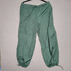 DOUBLE ZERO Women's XL Green Nylon Cargo Jogger Pants Waist Elastic Cuffs